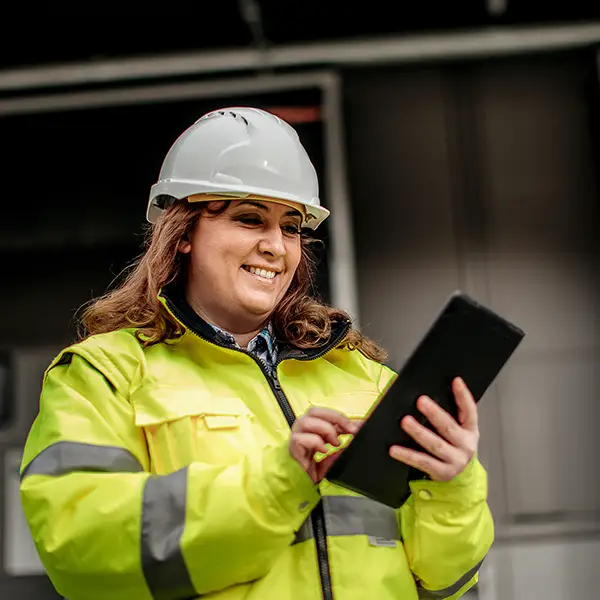 Woman sitting with a drink in a warehouse